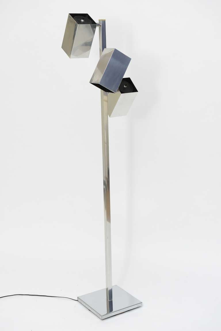 Chrome floor lamp by Koch & Lowy with three pivoting box shades.