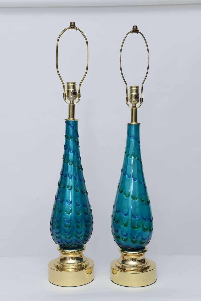 Mid-20th Century Pair of Hand Blown Mid Century Murano Glass Lamps