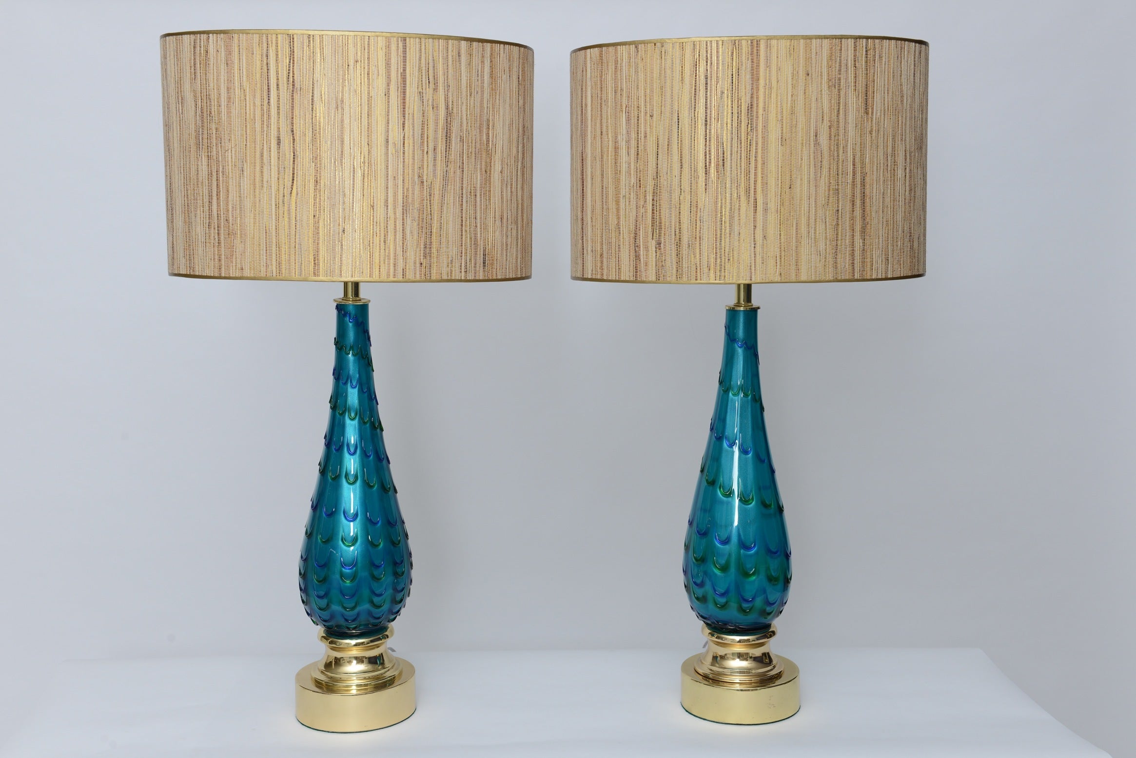 Pair of Hand Blown Mid Century Murano Glass Lamps