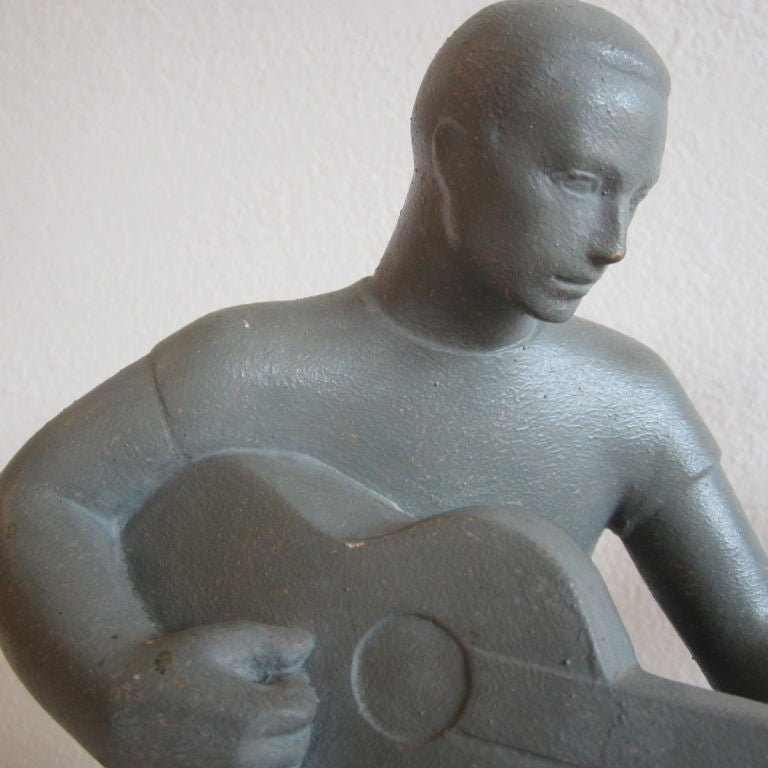 Pair of Handsome Musician Ceramic Sculptures signed by Kling  3