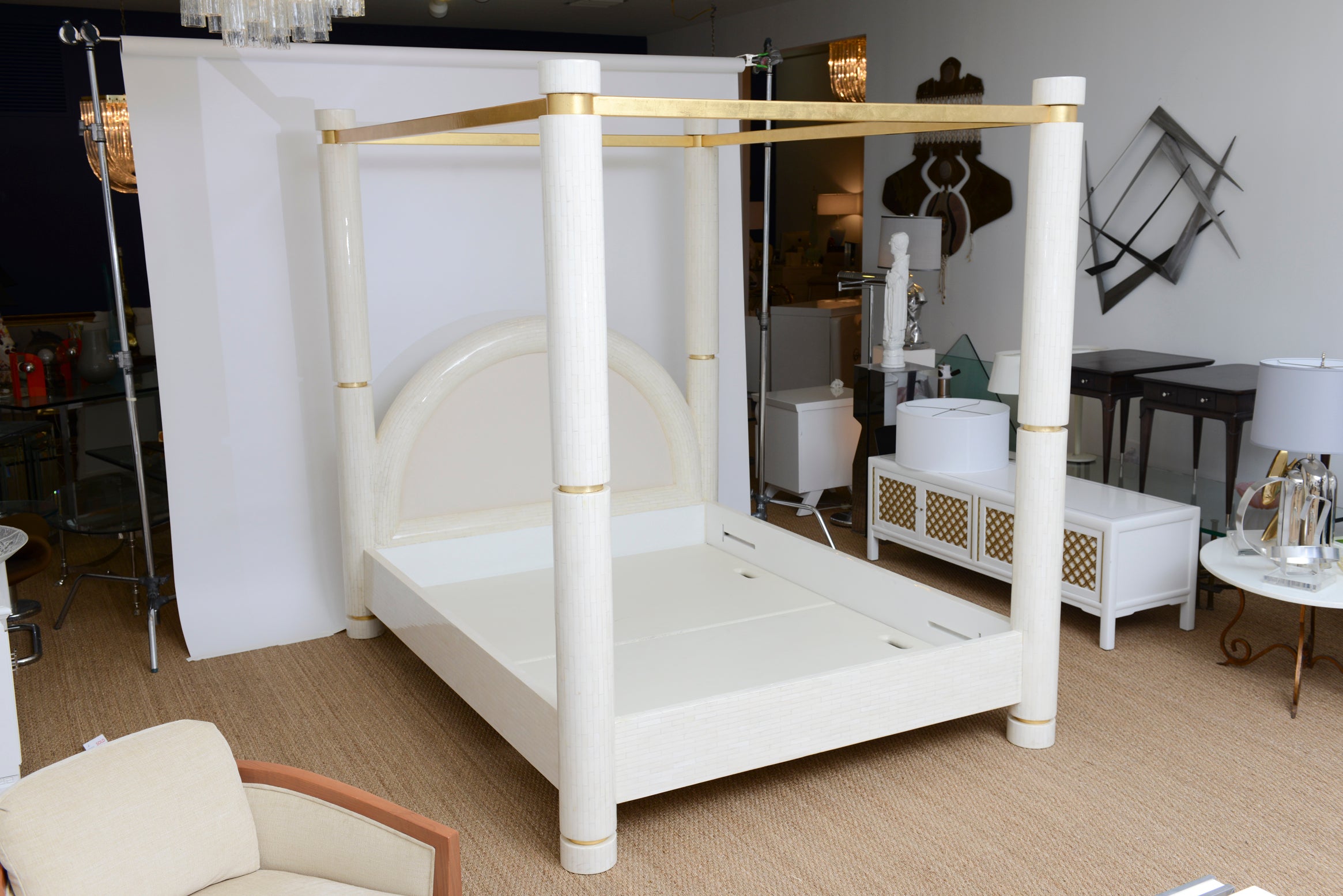 Four Poster Bone Inlay Queen Bed