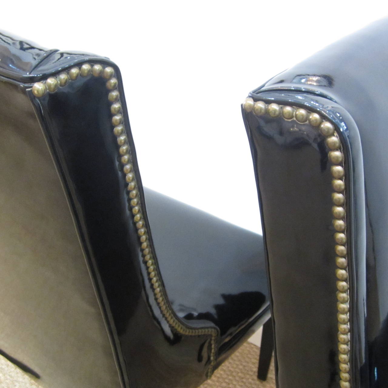 20th Century Pair of Midcentury Side Chairs in Faux Leather with Brass Tacks For Sale