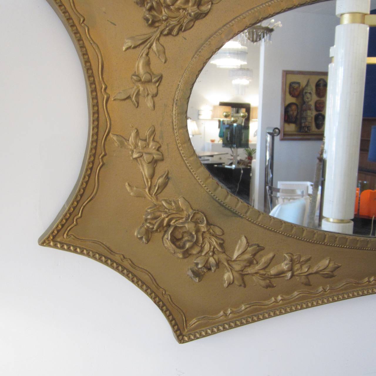 American Wood Framed Mirror with Carved Detail