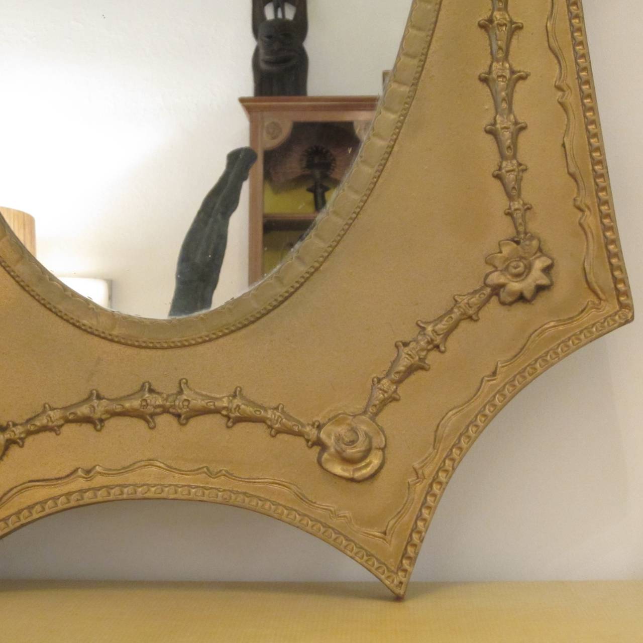 20th Century Wood Framed Mirror with Carved Detail