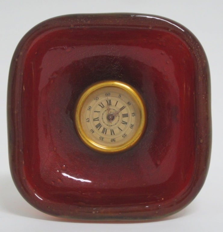 Rare Seguso Vetri Ruby Glass Desk Clock