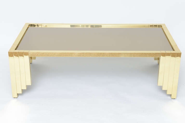American Brass Skyscraper Cocktail Table with Recessed Bronze Mirror Top