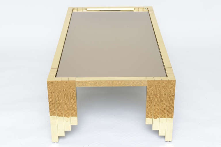 Brass Skyscraper Cocktail Table with Recessed Bronze Mirror Top 4