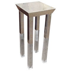Polished Steel and Lucite Side Table in the Manner of Charles Hollis Jones