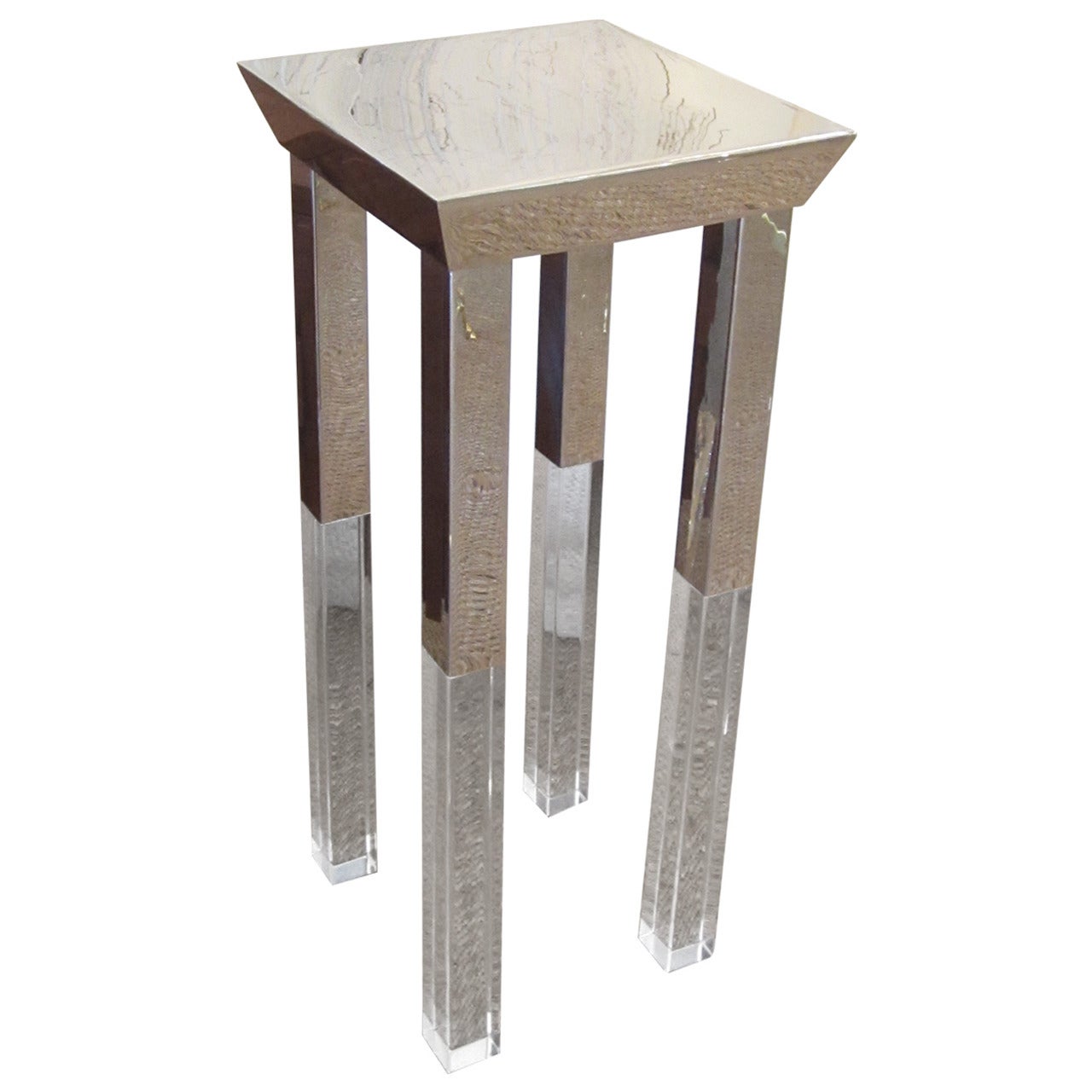 Polished Steel and Lucite Side Table in the Manner of Charles Hollis Jones For Sale