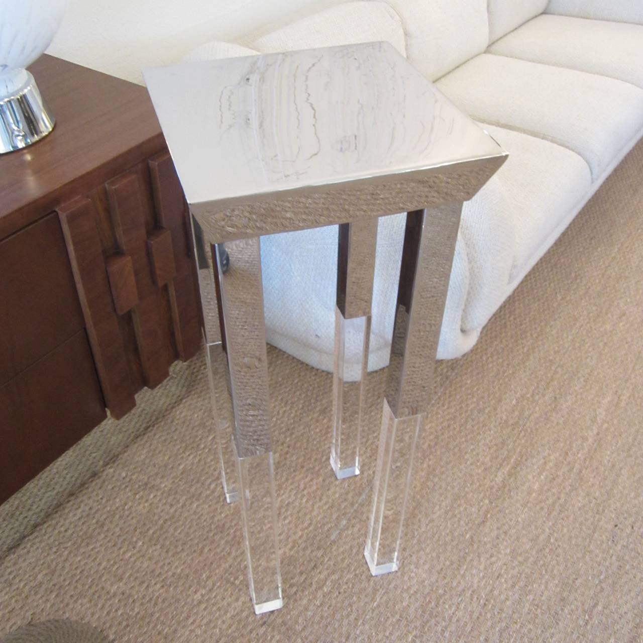 American Polished Steel and Lucite Side Table in the Manner of Charles Hollis Jones For Sale