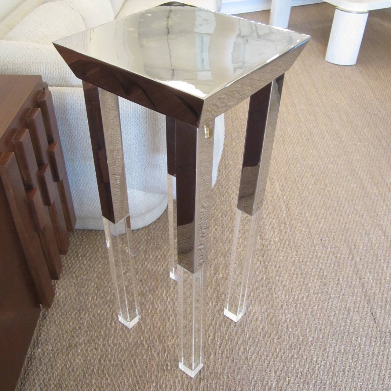 Polished Steel and Lucite Side Table in the Manner of Charles Hollis Jones For Sale 1