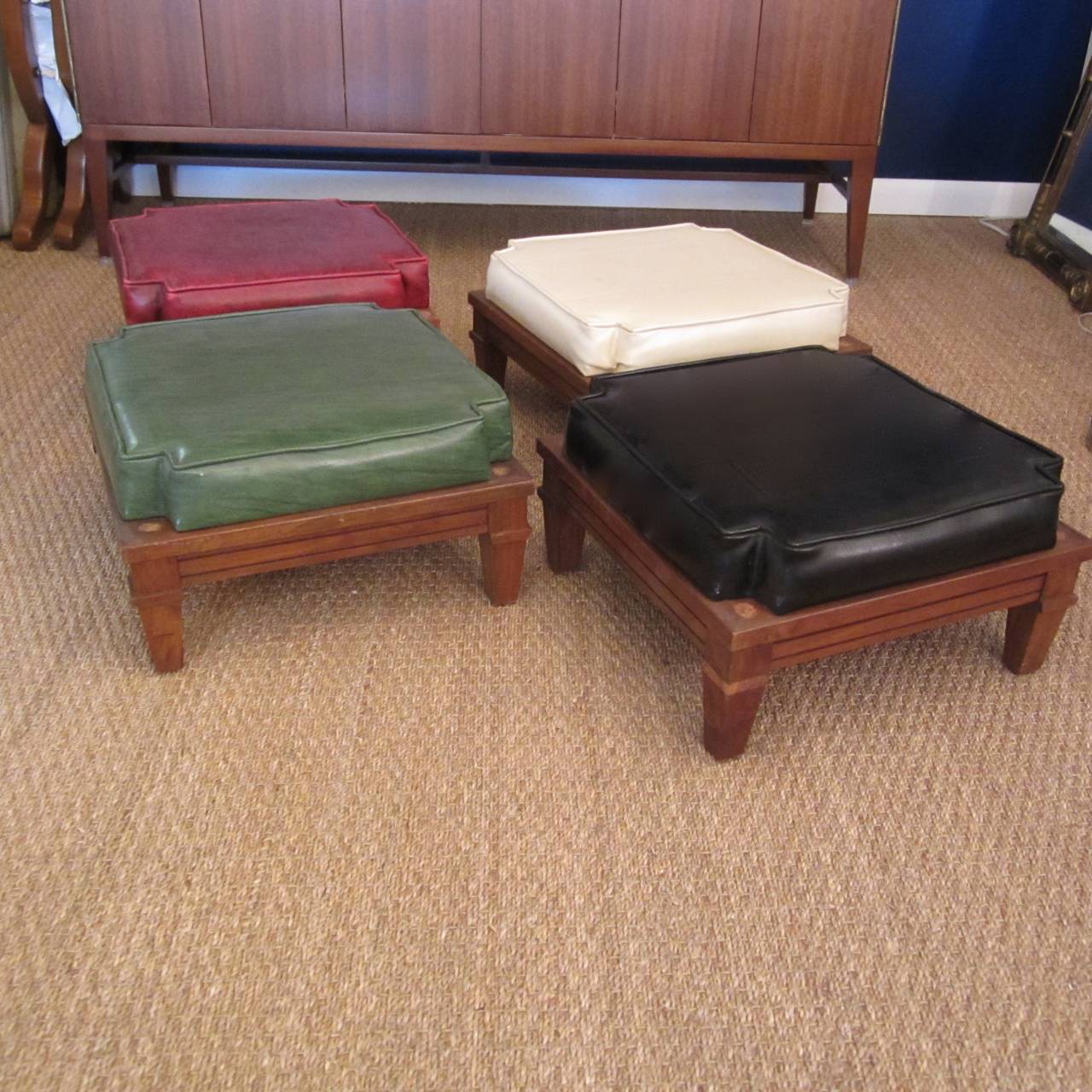 20th Century Group of Four Stacked Wood and Cushion Asian Tea Stools