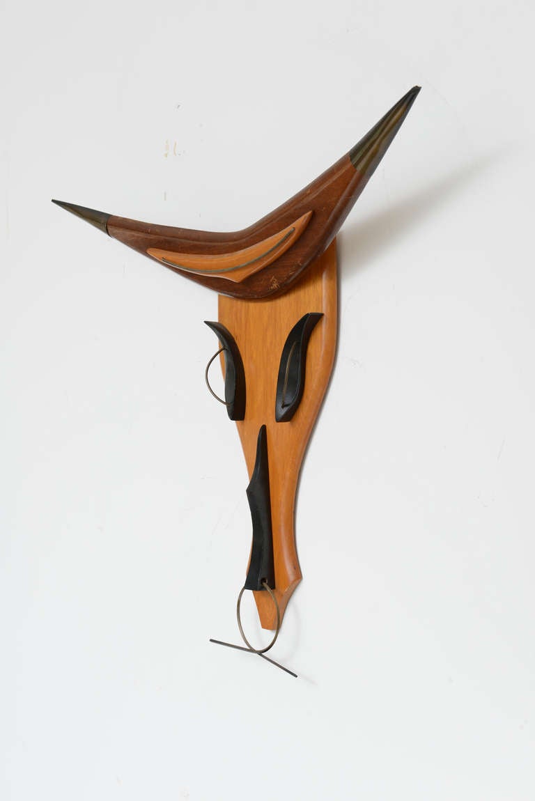 American Mid Century Wood Taurus Wall Sculpture For Sale