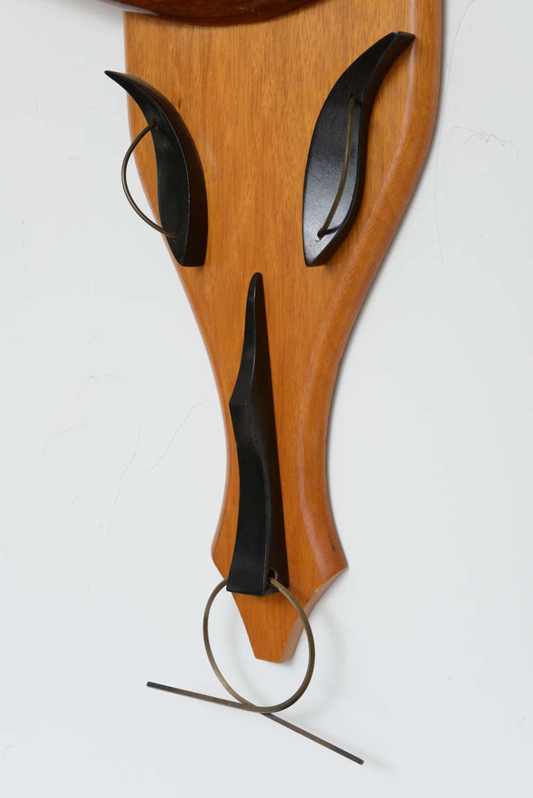 Mid Century Wood Taurus Wall Sculpture In Good Condition For Sale In Miami, FL