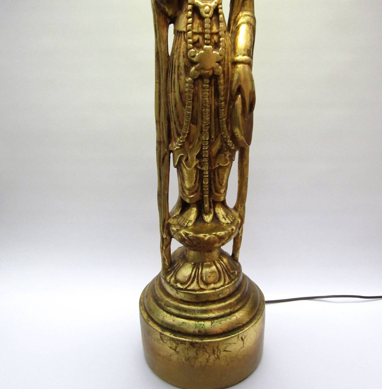 Chinoiserie Gilded Wood Figural Lamp in the Style of James Mont