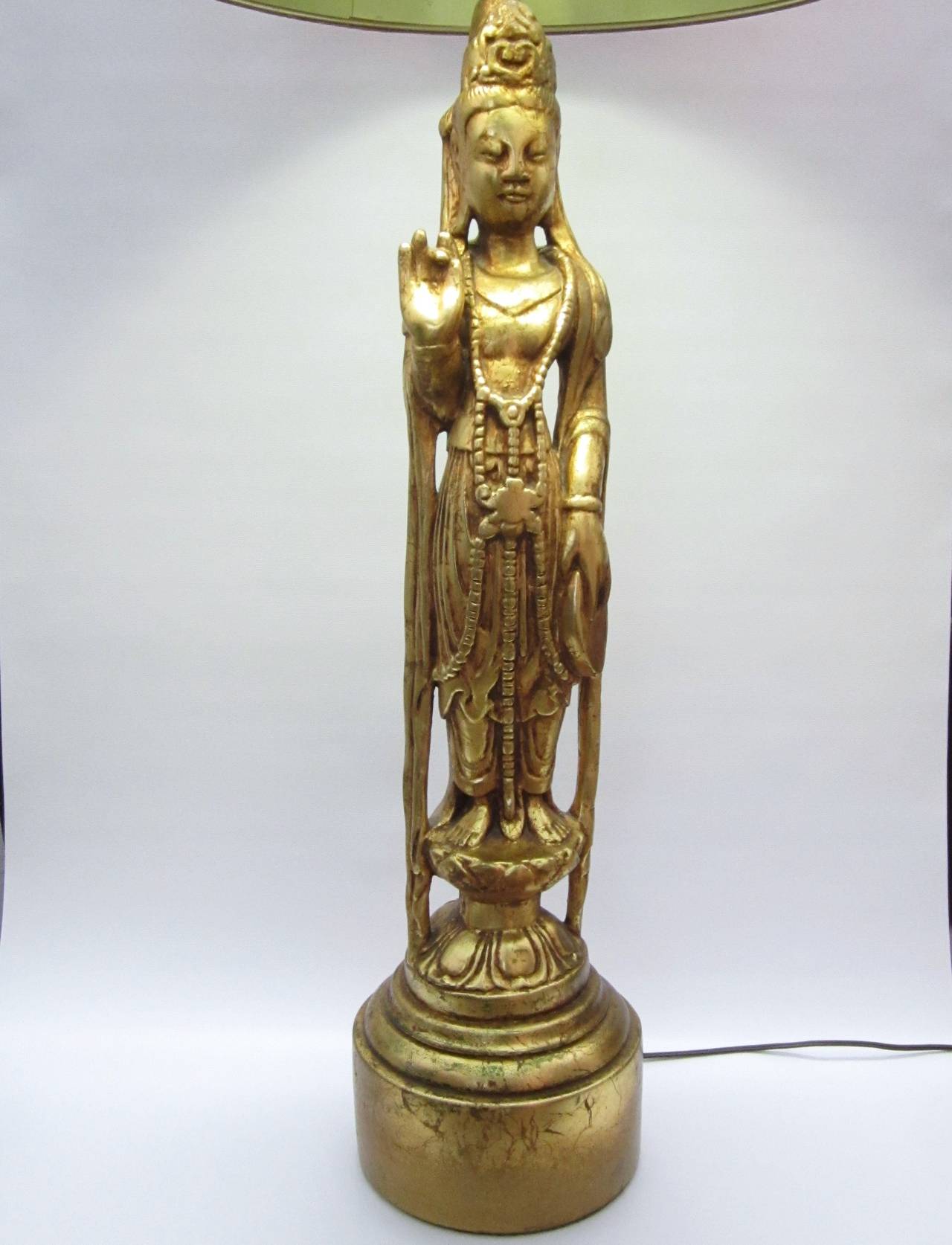 American Gilded Wood Figural Lamp in the Style of James Mont