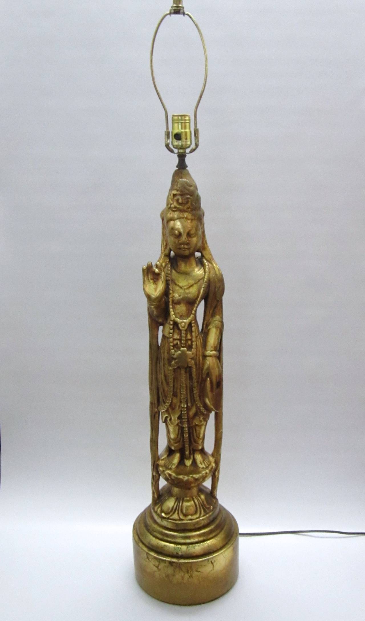 20th Century Gilded Wood Figural Lamp in the Style of James Mont