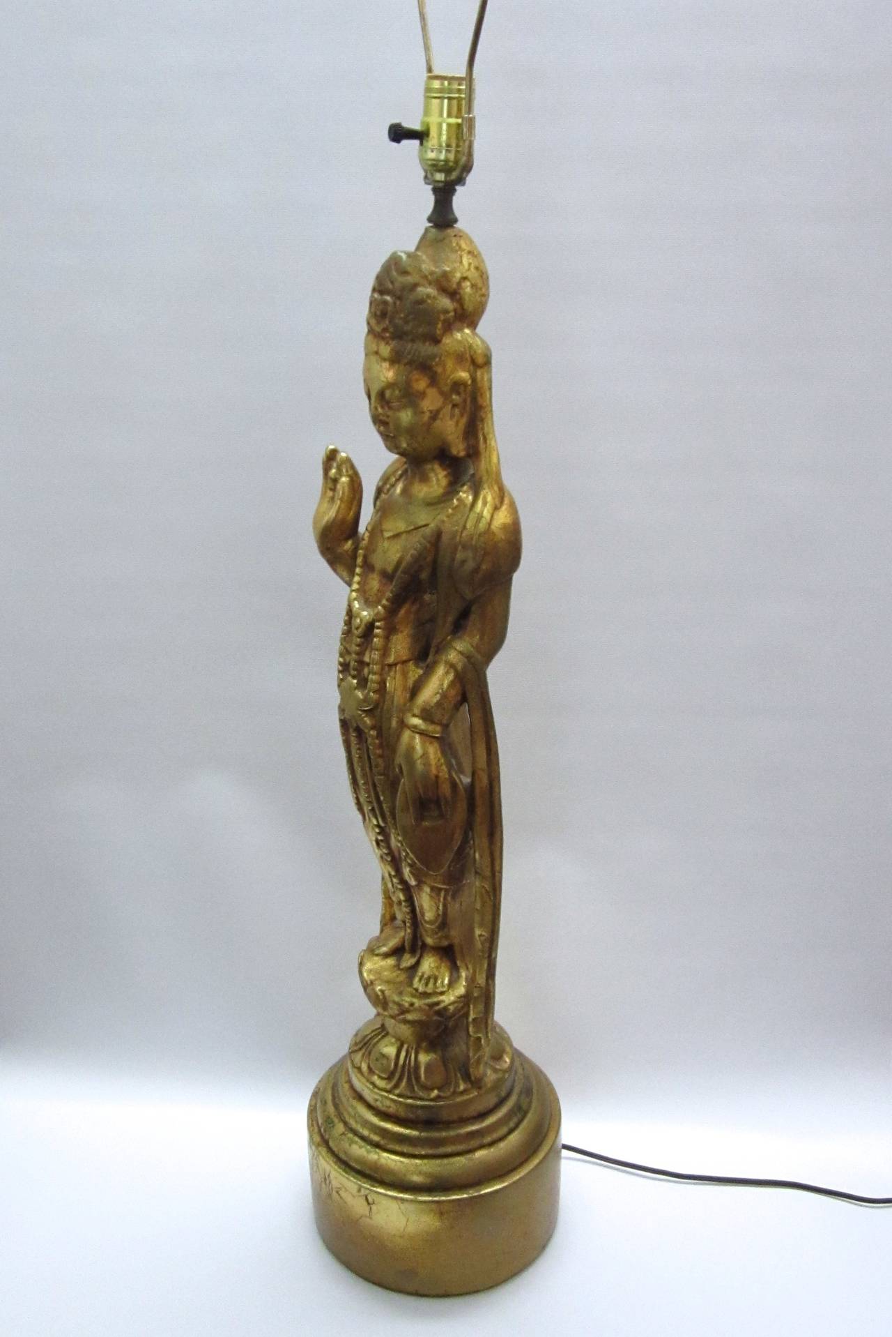 Giltwood Gilded Wood Figural Lamp in the Style of James Mont