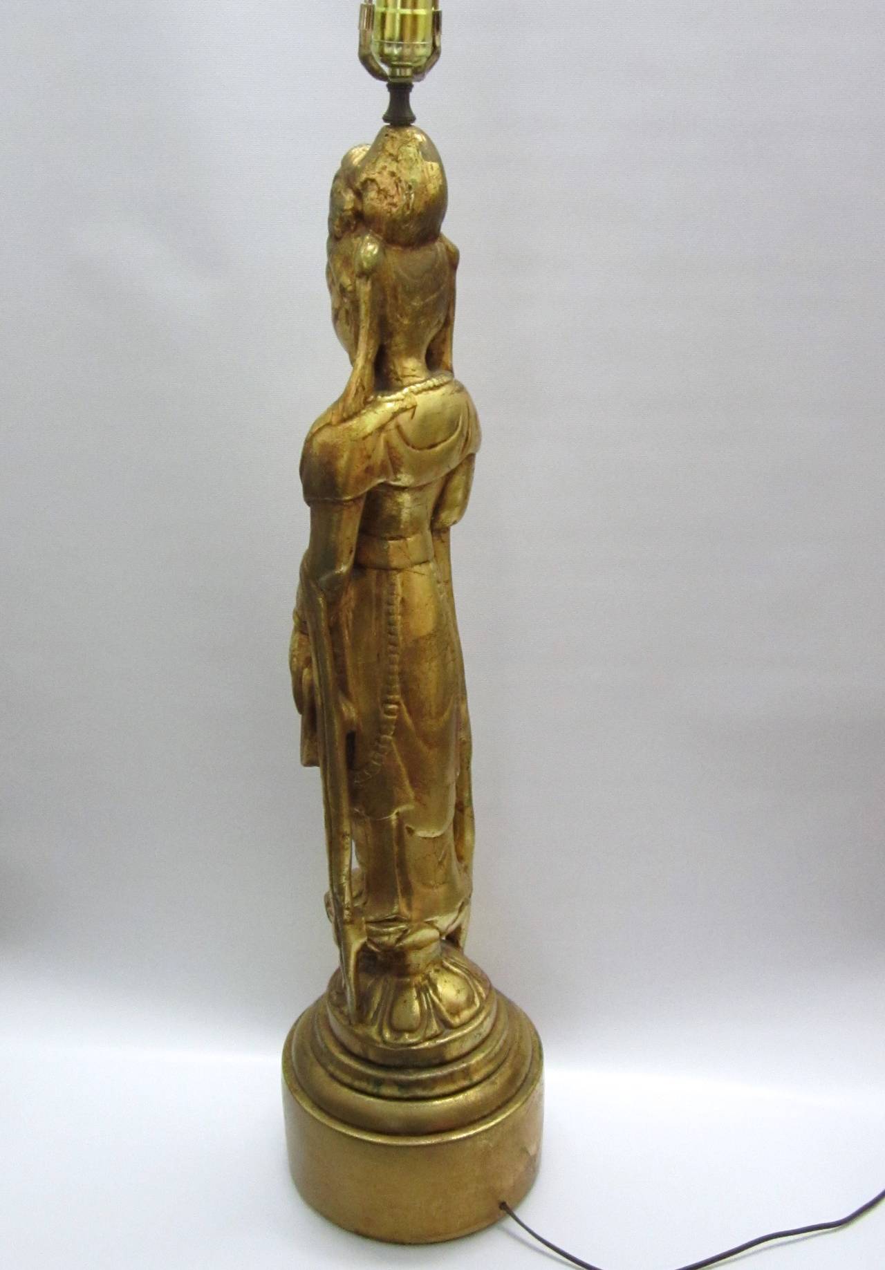 Gilded Wood Figural Lamp in the Style of James Mont 2
