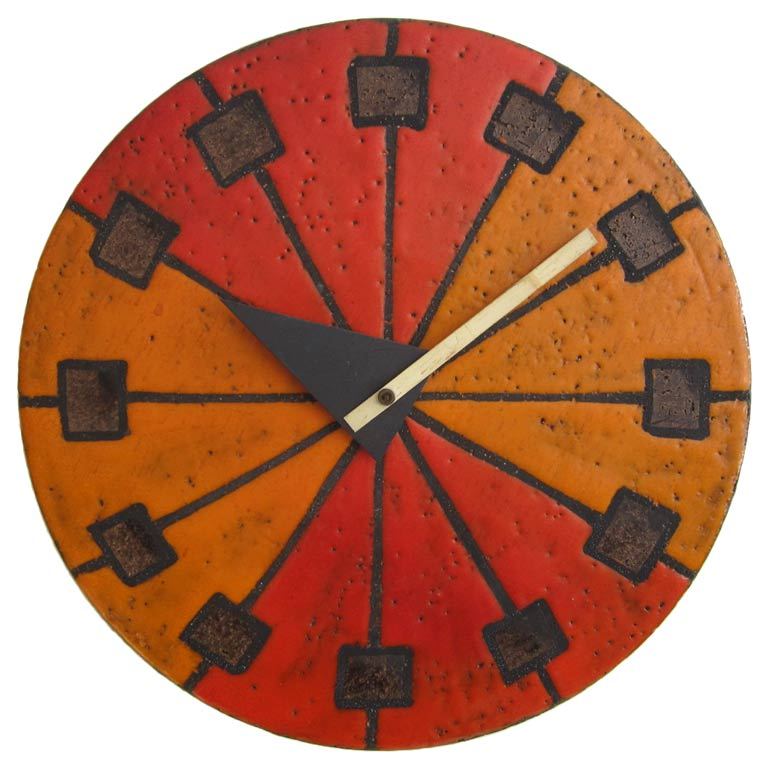 Modernist Ceramic Pottery Clock Designed by Aldo Londi For Sale