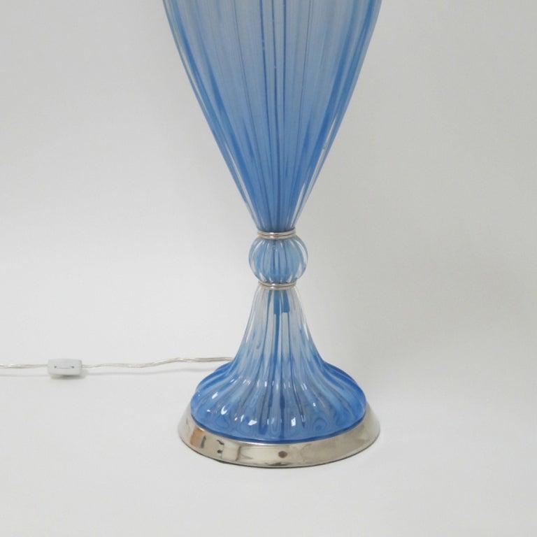 Mid-Century Modern Rare Italian Azure-Blue Murano Glass Urn Lamp For Sale
