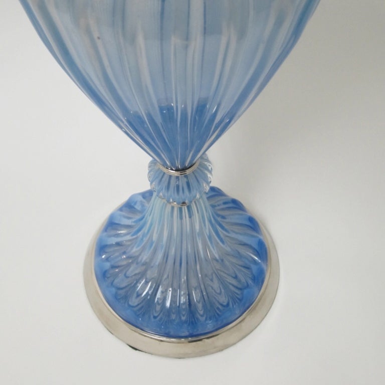 Mid-20th Century Rare Italian Azure-Blue Murano Glass Urn Lamp For Sale