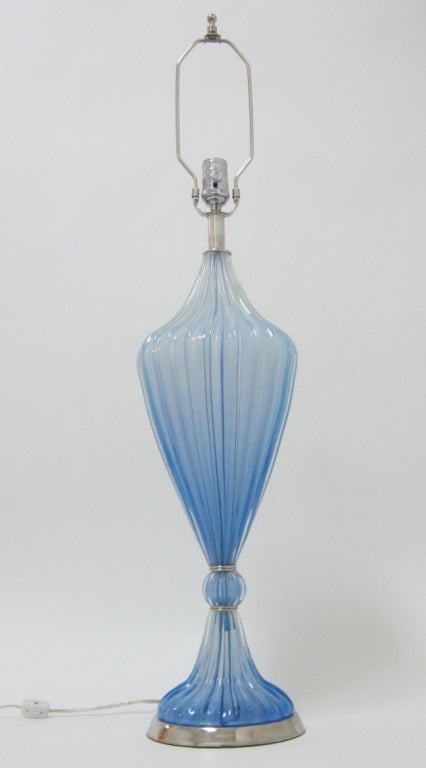Blown Glass Rare Italian Azure-Blue Murano Glass Urn Lamp For Sale