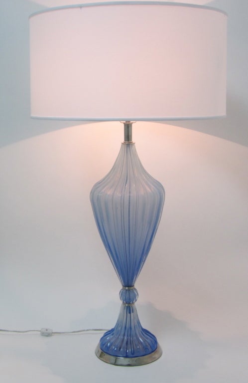 Rare Italian Azure-Blue Murano Glass Urn Lamp For Sale 1