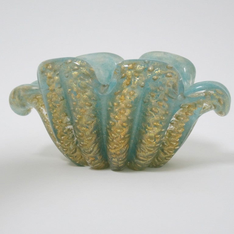 Barovier Blue Cordonato Floriform Glass Dish