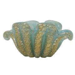 Barovier Blue Cordonato Floriform Glass Dish