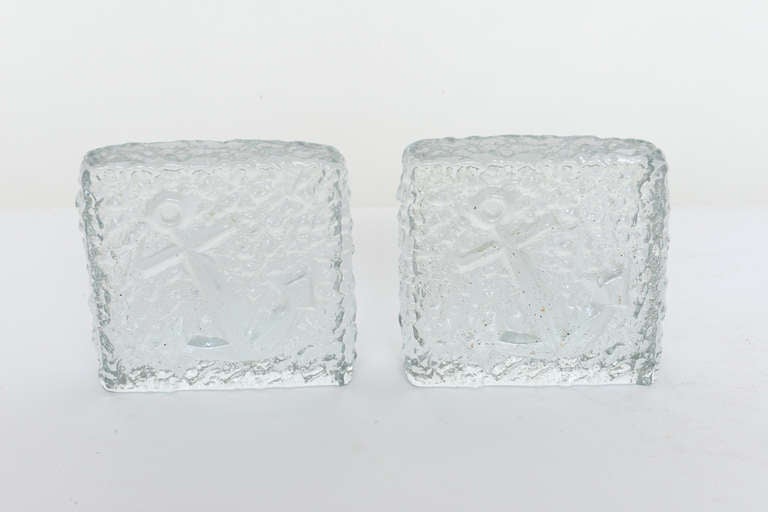 American Nautical Textured Glass Bookends with Raised Anchors