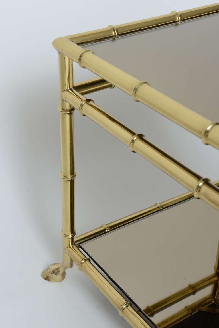 Solid Brass Two-Tier Bamboo Design Cocktail Table, Clawed Feet, Bronze Mirror 3
