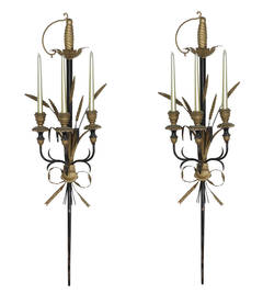 Pair of Italian Tole and Wood Candle Sconces
