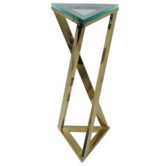 Tall Brass Turned Triangular Pedestal Table with Glass Top