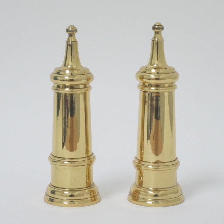 20th Century Polished Brass Italian Salt & Pepper Mills