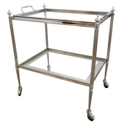 French Nickeled Rolling Bar Cart with Detached Serving Tray