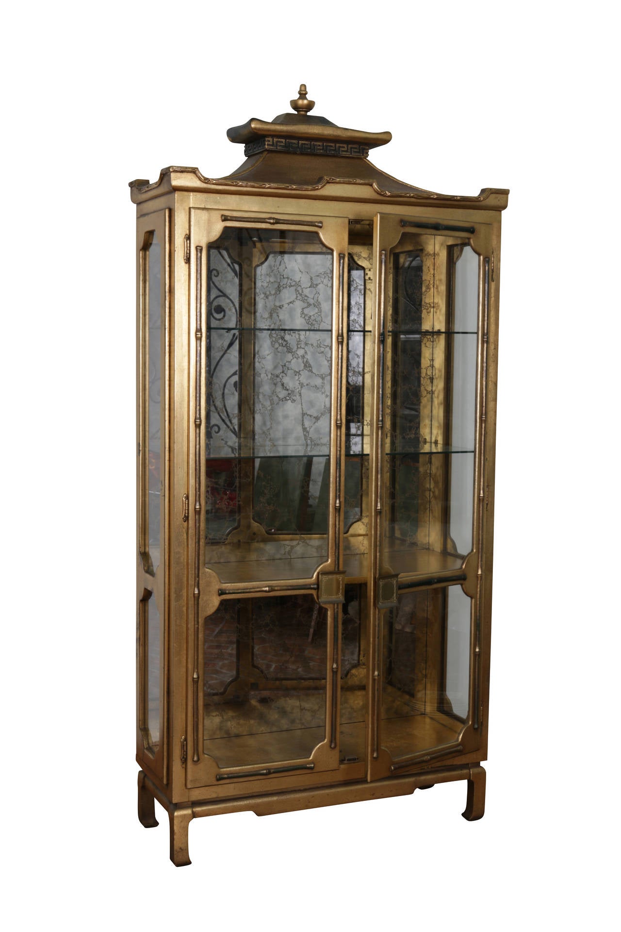 American Gilded Pagoda Display Cabinet in the Manner of James Mont