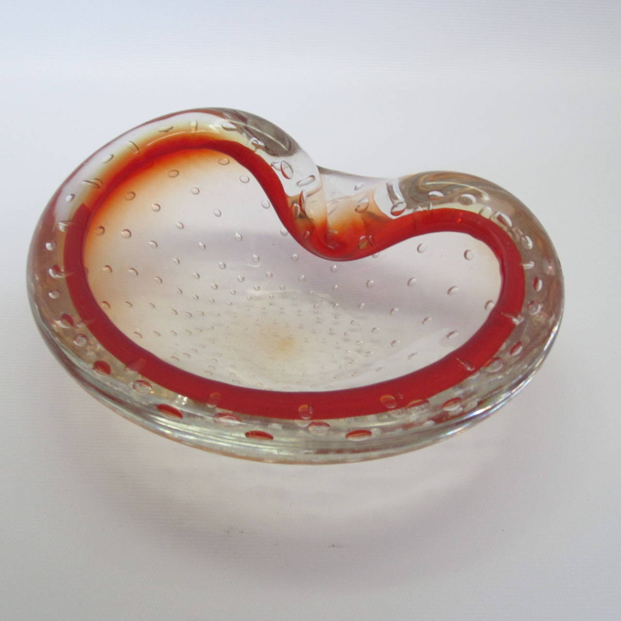 Italian Handblown Murano Glass Dish with Bubble Inclusions For Sale