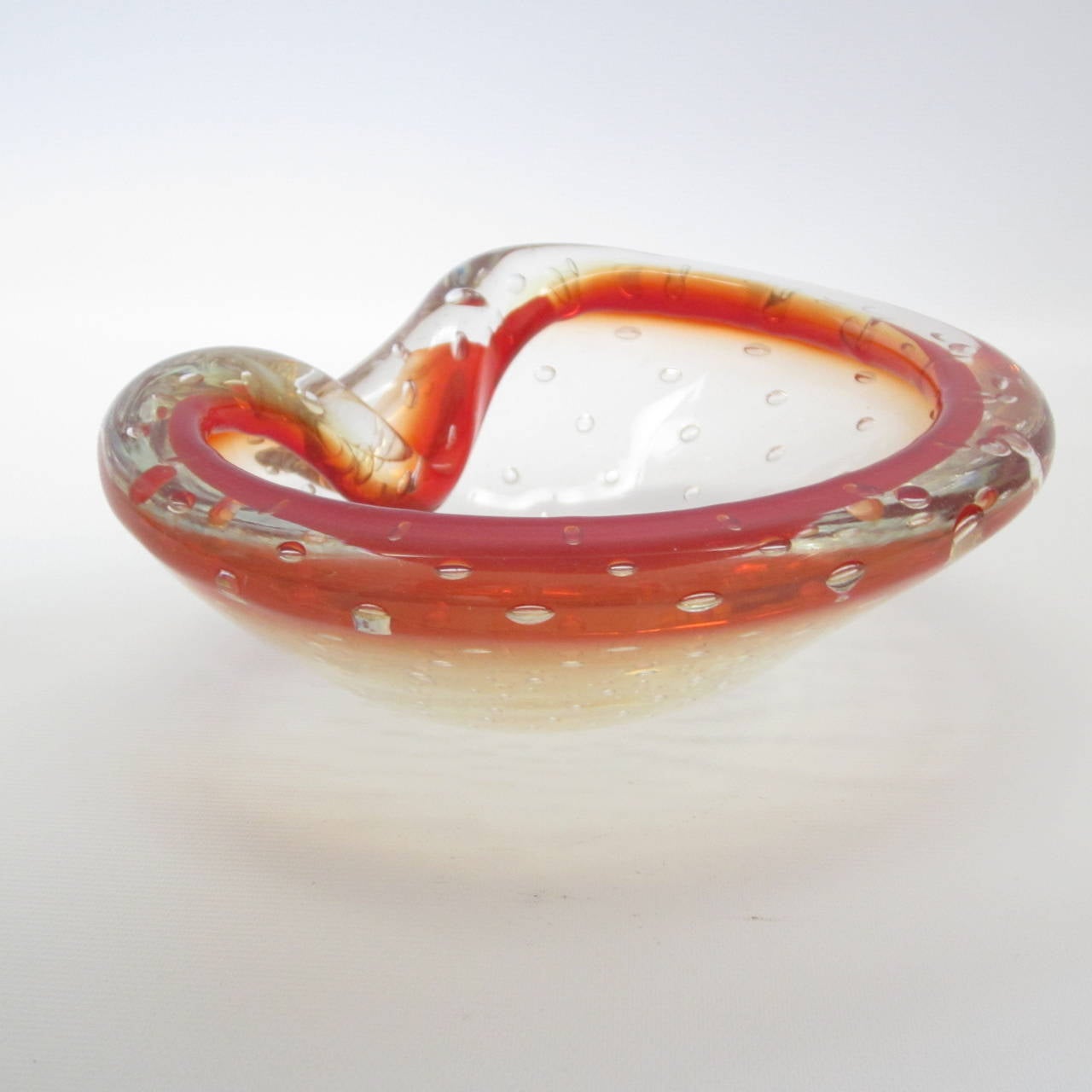 Mid-20th Century Handblown Murano Glass Dish with Bubble Inclusions For Sale