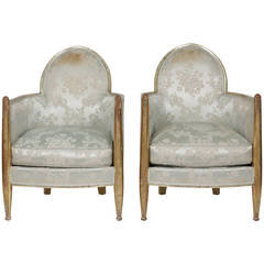 Original Matched Pair French Art Deco Club Chairs by Paul Follot, France, 1930s