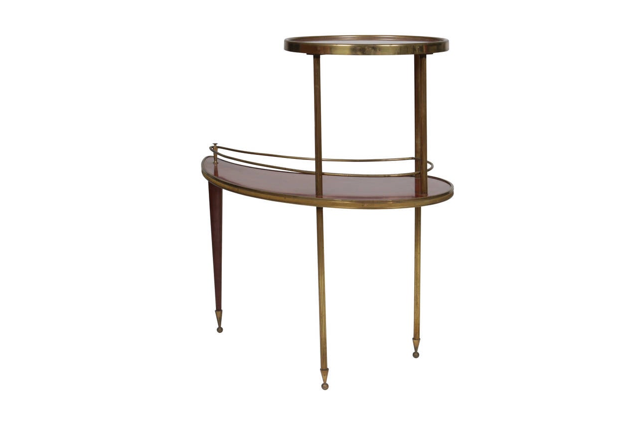 20th Century French Curvaceous Double Tiered Brass, Laminate, and Wood Side Table