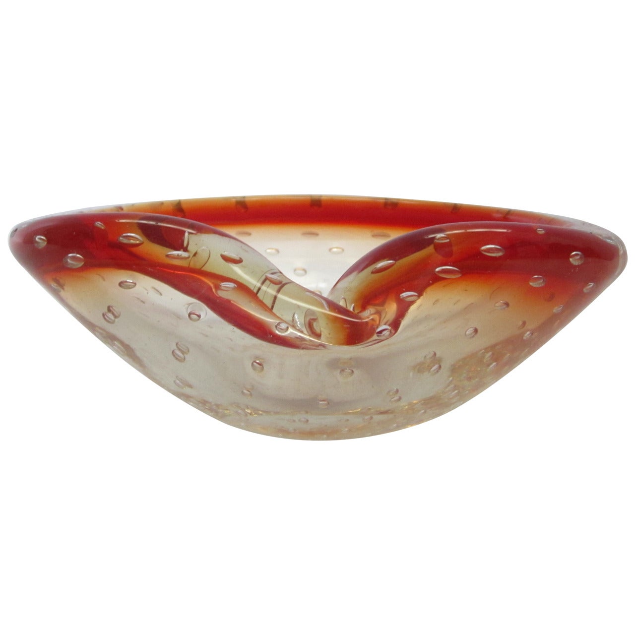 Handblown Murano Glass Dish with Bubble Inclusions For Sale