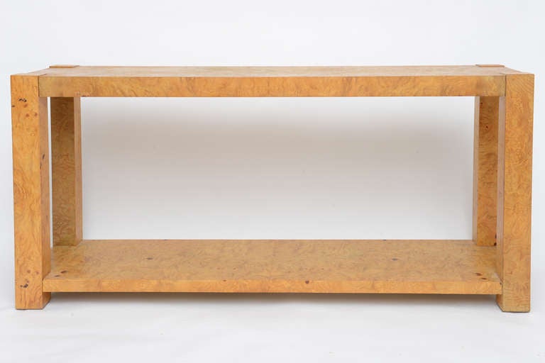 Two Tier Burl Console Table in the Manner of Milo Baughman In Good Condition In Miami, FL