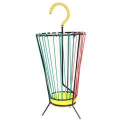 Vintage 1950's French Metal Umbrella Stand w/ Colored Cording