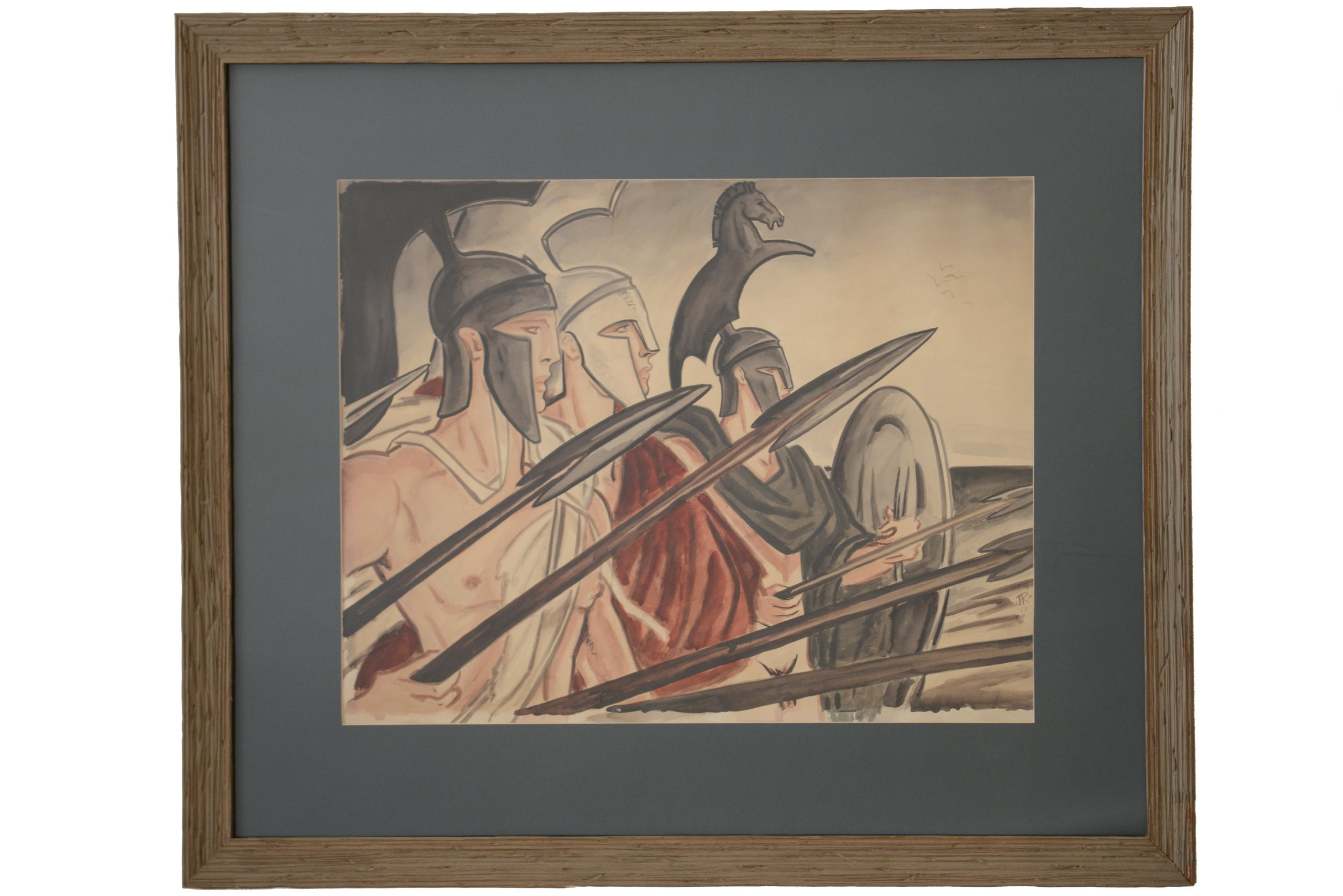 Warriors, 1950 James Reynolds Watercolor Painting For Sale