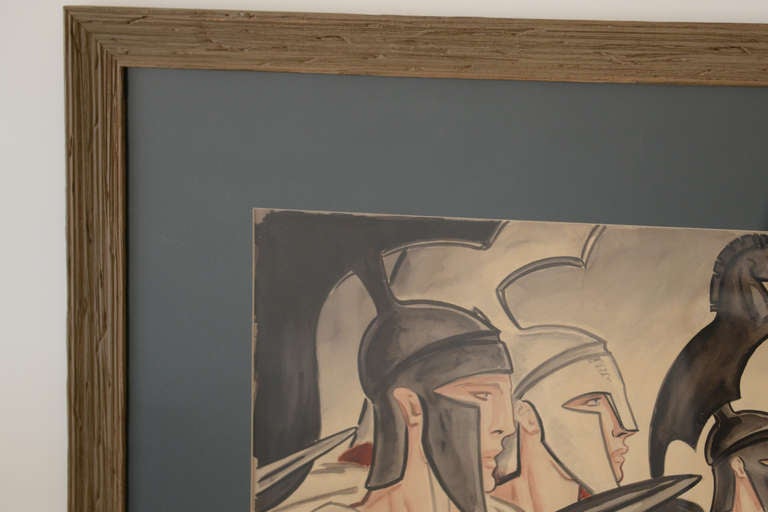 Artist: James Reynolds.
Title: Warriors.
Date: 1950.
Signed and dated.
Medium: Watercolor on paper.

James Reynolds.
Provenance: Private collection New York.
Reynolds works are quite rare.
During the 1940s-1950s Reynolds was very prolific