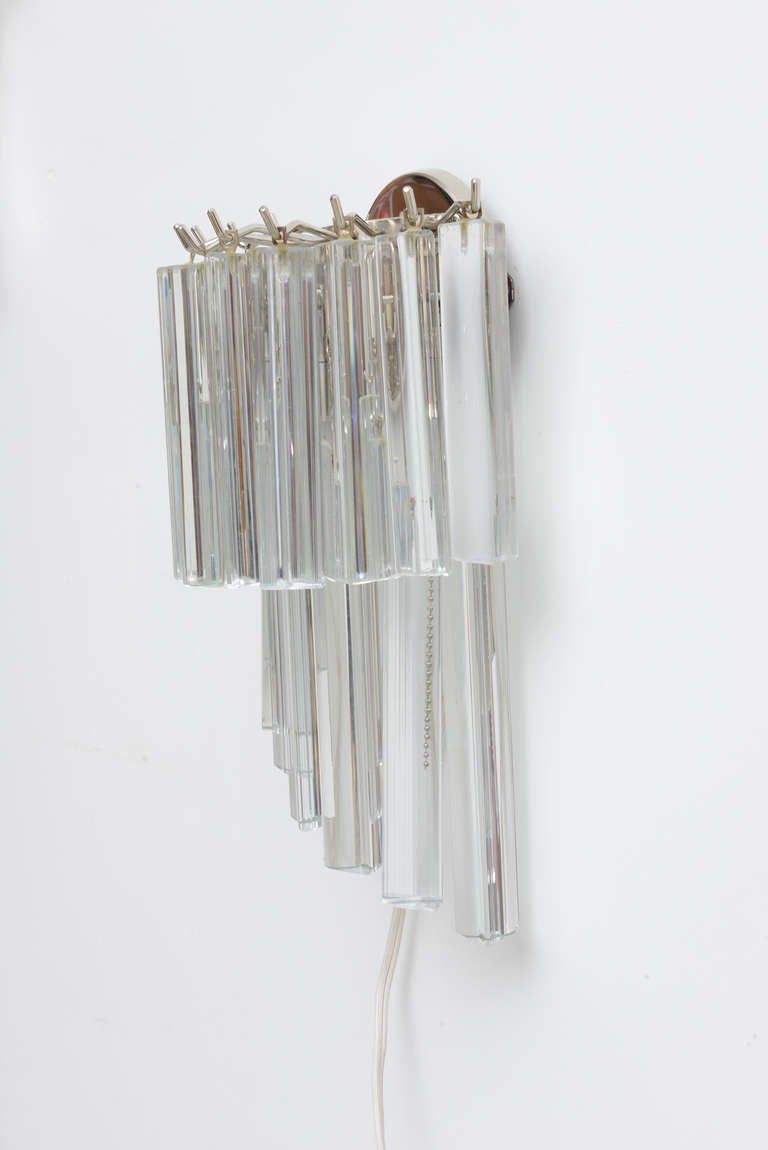 Pair of Mid Century Venini Murano Crystal Prism Wall Sconces at 1stdibs