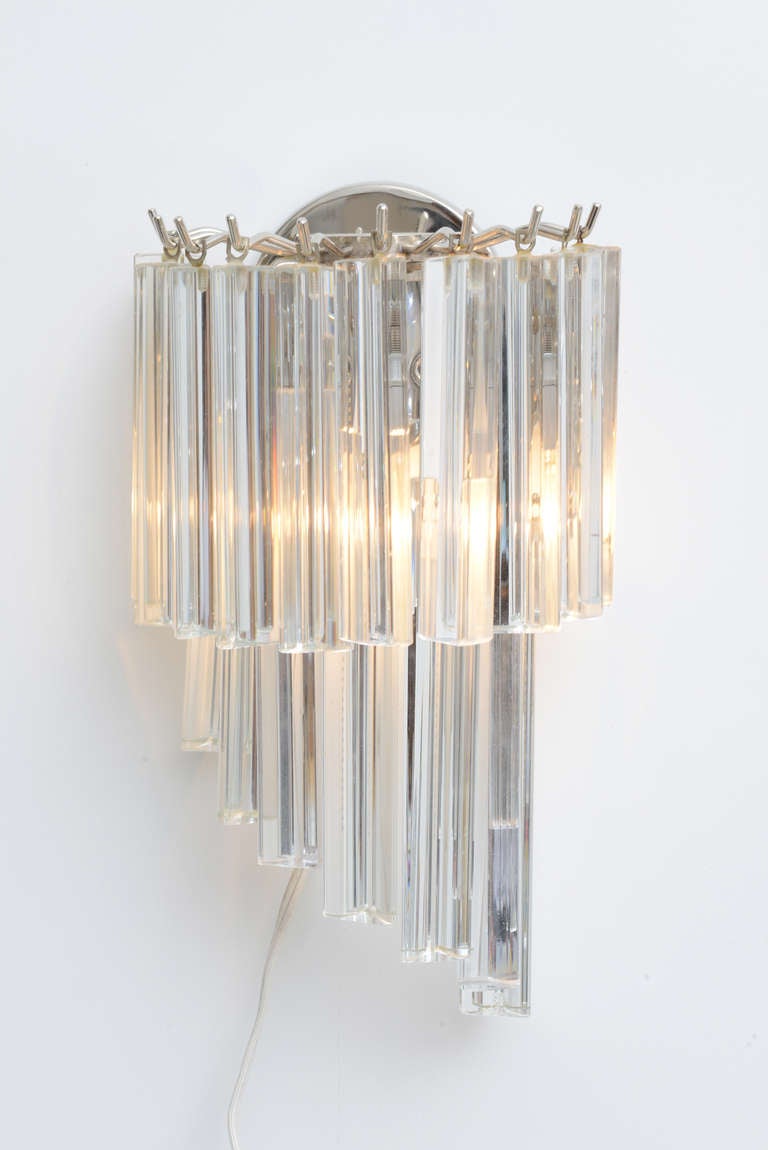 Pair of Mid Century Venini Murano Crystal Prism Wall Sconces at 1stdibs