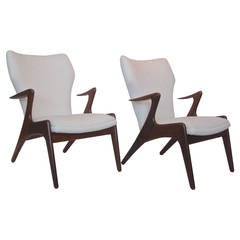 Pair of Sculptural Walnut Armchairs by Adrian Pearsall