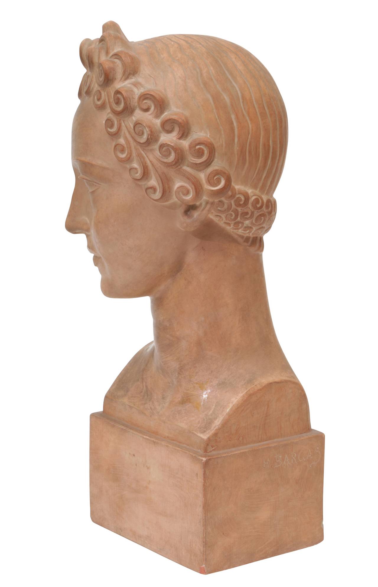 French Art Deco Classical Female Bust by Henri Bargas, 1930s